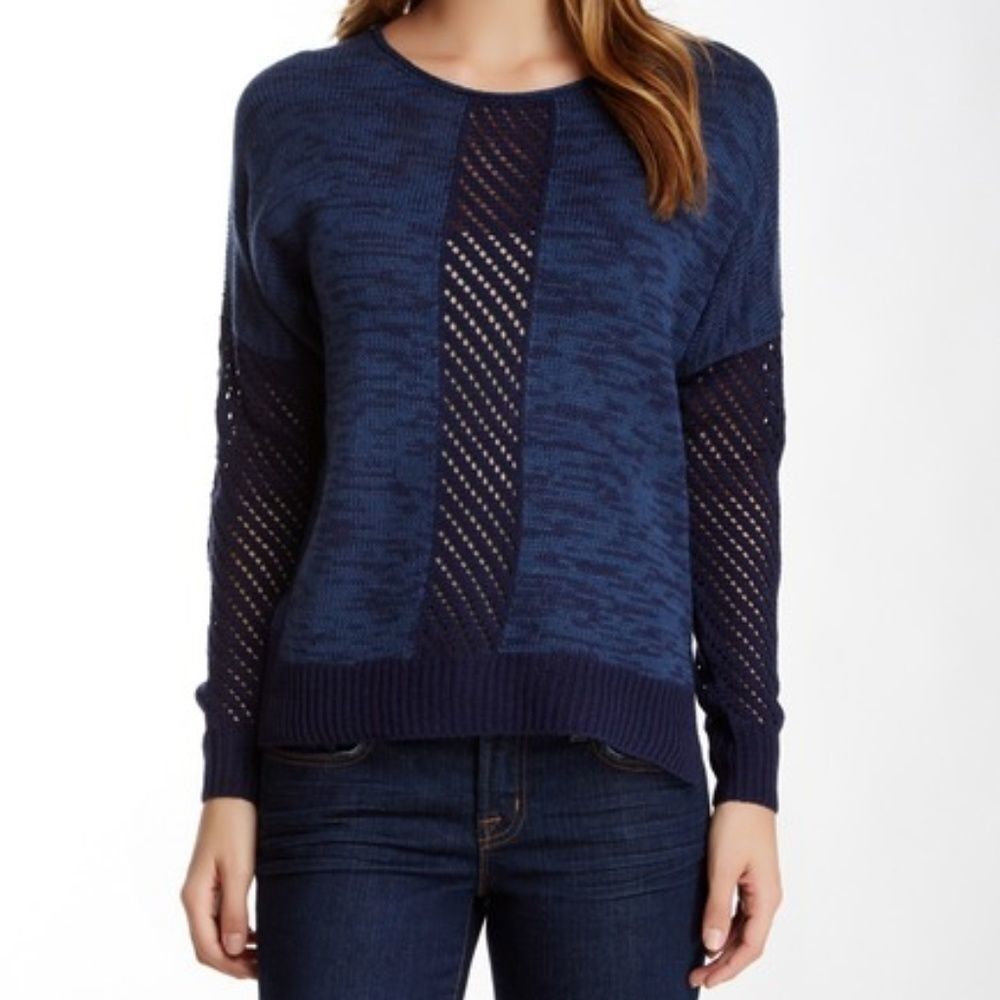 Devoted Women's Blue Contrast Knit Sleeve Sweater